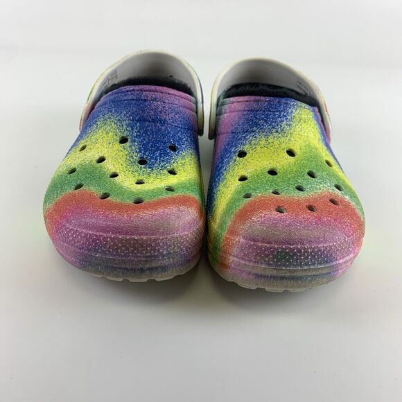 Crocs Faux Fur Lined Clog Spray Multicolored Tie Dye 208081 Slip On Kid Junior 3 - Picture 3 of 12